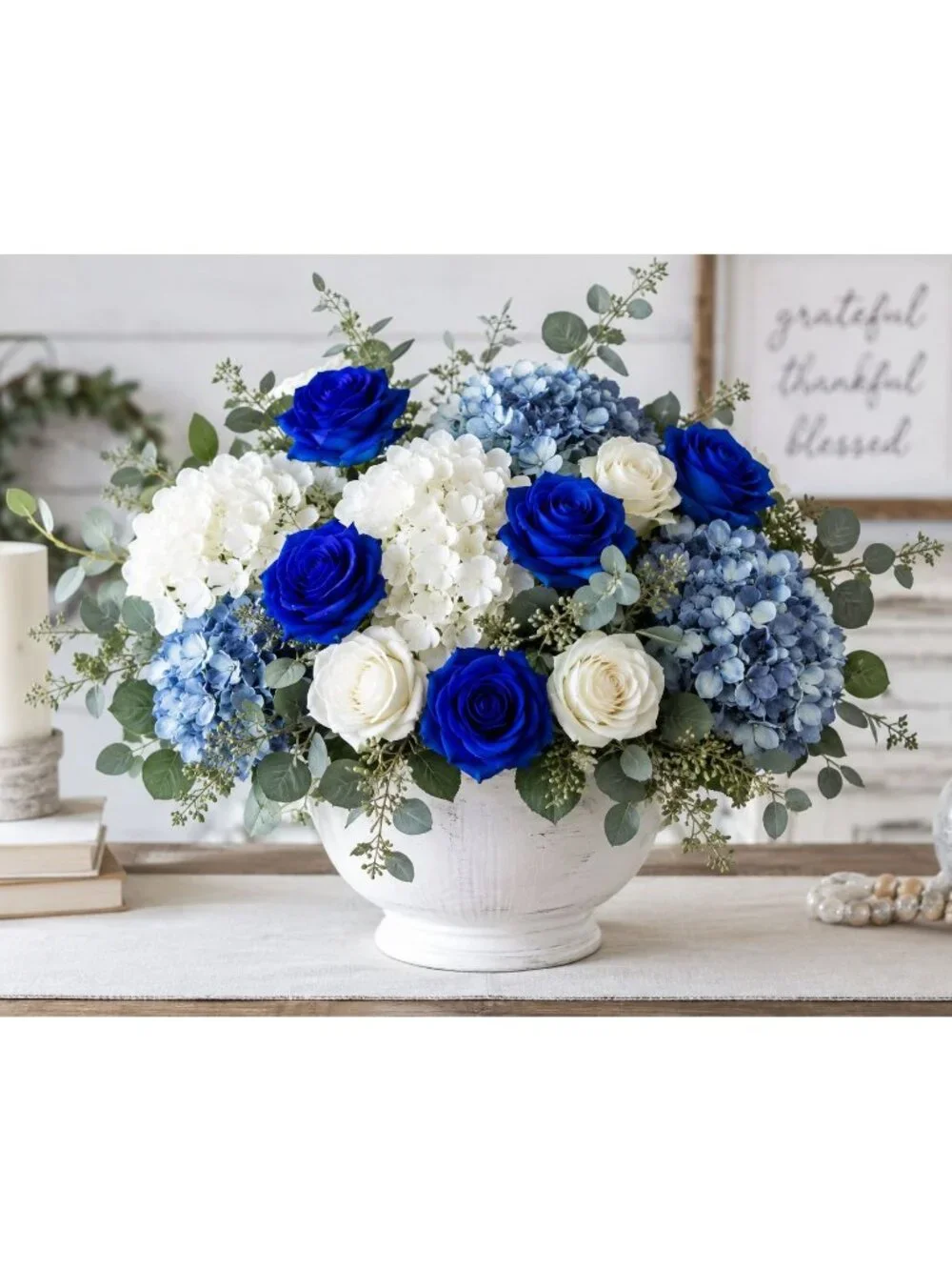 Royal Blue Artificial Roses 6 Stems Faux Silk Rose Bouquet Wedding Flowers Home